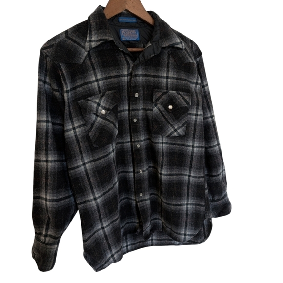 Pendleton Shacket Shirt Virgin Wool Plaid Forest 90s Indie Grunge Retro Women L - Picture 5 of 14